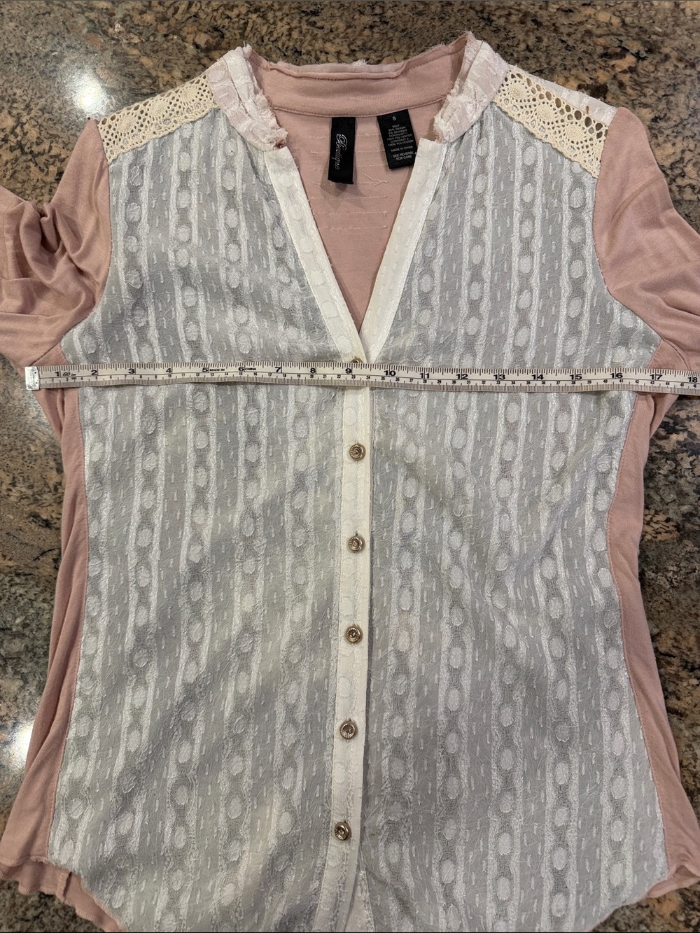 Lace-Front Button-Down Top in Blush and Ivory - Picture 7 of 7